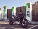 Harley-Davidson LiveWire electric motorcycle at an Electrify America charger