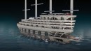 The Galleon from the Goliath series is an 8-deck sail-assisted gigayacht with insane amenities
