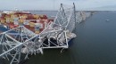 The cargo ship entangled in the metal structure of the Francis Scott Key Bridge