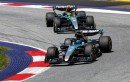 George Russell and Lewis Hamilton fight for position