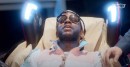 Rapper 2 Chainz tries the brain massage function on the Lamborghini massage chair
