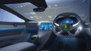 Future SUV car interior with fingerprint on the steering wheel
