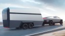 The Cybertruck with the Tesla trailer