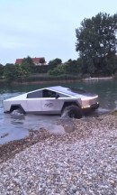 Tesla Cybertruck stuck in a lake near Bratislava, Slovakia