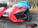 The first wrecked Polaris Slingshot needs some front wheel realignment