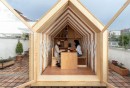 The IWI micro-cabin features an accordion-style system that allows it to fold in to take up less space