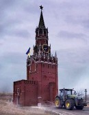 Ukrainian Farmer tractor towing Red Square landmark
