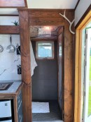 The Longview tiny house has fold-out deck with awning, two sizable skylights to maximize space