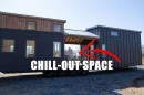 The Pisgah park tiny has an in-built porch in the middle of the trailer to create more defined spaces