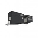 The Pisgah park tiny has an in-built porch in the middle of the trailer to create more defined spaces