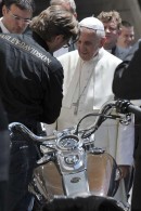 Pope Frrancis receives 2 Harleys and a leather jacket