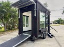 The Snowball custom tiny is a tiny house for a cockatoo, but doubles as a toy hauler
