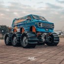Chevrolet Surf Van Monster Truck rendered with 6x6 paddle tires by adry53customs on Instagram