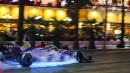 Lewis Hamilton Doing Donuts at the 2022 Las Vegas GP Launch Party With Neon Underglow