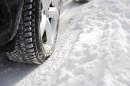 Winter tires on snowy road