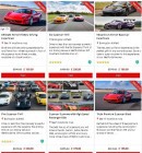 Various packages offered by a track day experience website