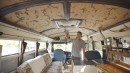 This $12K Skoolie Has a Unique Cabin Aesthetic With a Wood-Burned Ceiling and a Custom Bar