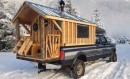 Modified Ford F-350 to include small-scale log cabin