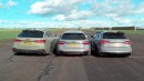 Audi RS3, RS4, and RS6 drag race