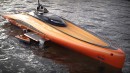 The Plectrum hyperyacht uses hydrogen motors and a hydrofoil system to "fly" over water