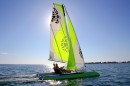 IZIBoat is a foldable sailing catamaran that can seat four people and reach top speeds of 15 knots