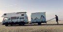 Leni, an old VW LT 35 van conversion, travels with a matching trailer