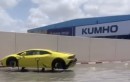 Lamborghini Aventador sitting on jacks in Dubai flood