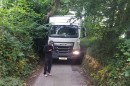 Truck stuck on narrow road