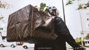 The Louis Cleiton is a custom app rider delivery bag born from the virtual ashes of 6 original Louis Vuitton totes