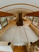 28-ft-long Skoolie features a cozy interior