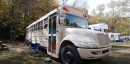 School bus transformed into a motorhome for a single woman