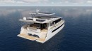 This solar powered catamaran features 42 solar panels and a giant kite wing