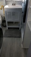 Pet-friendly tiny house bathroom