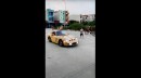 Wooden BMW, Lamborghini, and Ferrari parading around