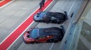 Three Lamborghini Essenza SCV12s on the track