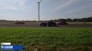 Ford Mustang vs Ferrari F430 vs Audi R8 drag race