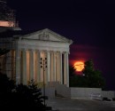 Moon behind Jefferson Memorial in Washington in 2019