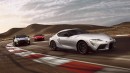 GR Corolla Circuit Edition shown in Heavy Metal; * GR86 Premium shown in Track bRED; * and GR Supra A91-CF Edition shown in Absolute Zero White. * Prototype vehicles shown with options using visual effects.