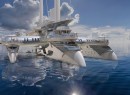 Meet the Trident, a massive trimaran that comes two helipads, two tenders, two spas, two pools