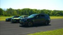 Vicious Trackhawk vs Tuned BMW 340i vs Dodge Challenger Hellcat, it gets nasty! Drag and Roll Race.