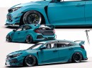 Turquoise Honda Civic Type R slammed widebody rendering by musartwork