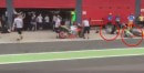 Alvaro Bautista crashing in the pit lane