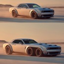 Twin-Engined, Six-Wheeled Challenger Hellcat Rendering Is an EV Hater
