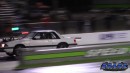 Twin-Turbo 7.3L Godzilla Fox Body drag race on DRACS