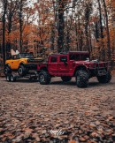 Twin Turbo LSX Hummer H1 Alpha with surfer's 302ci V8 2021 Ford bronco on tow rendering by adry53customs on Instagram
