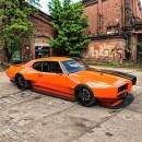 Two-Face Orange Black Pontiac GTO slammed widebody rendering by personalizatuauto