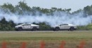 Two Tesla Cybertrucks drag race an airplane