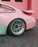Two-Tone Pink Peppermint 993 Porsche 911 ice cream artsy rendering by the_kyza