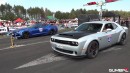 Dodge Challenger SRT Hellcat XR drag races Ford Mustang GTs and Camaro ZL1 in Europe