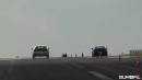 Dodge Challenger SRT Hellcat XR drag races Ford Mustang GTs and Camaro ZL1 in Europe